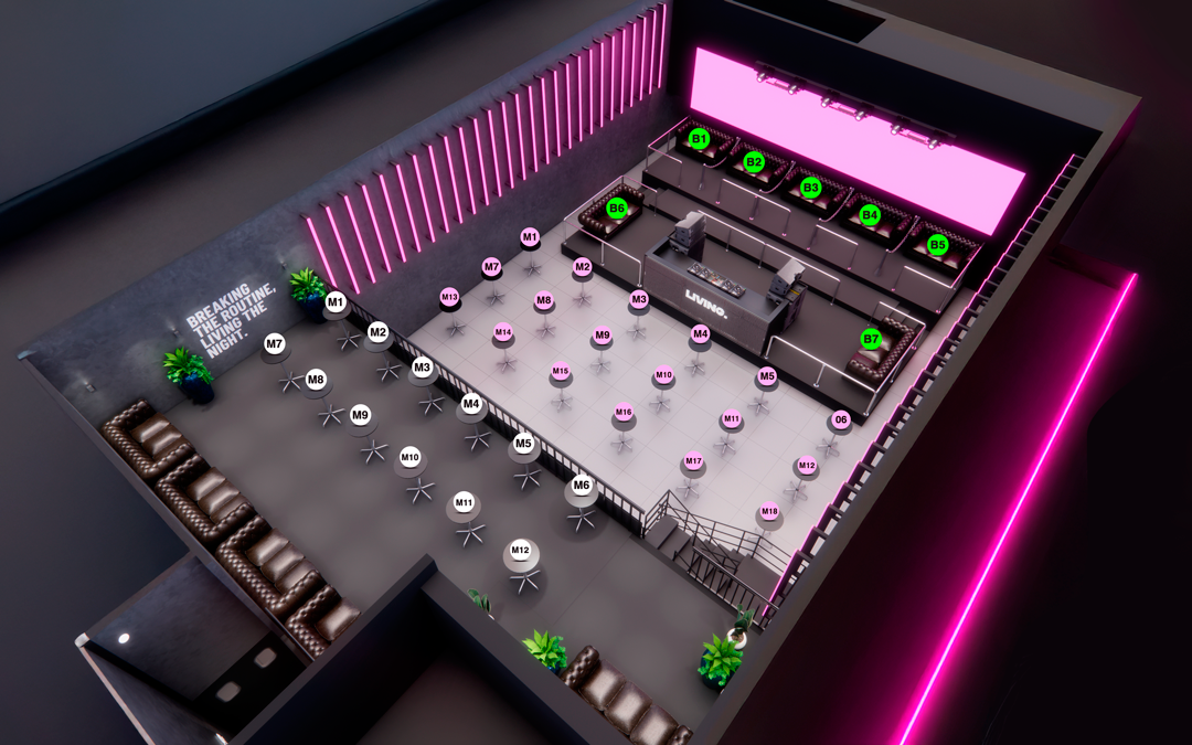 Layout da Balada com Mesas e Camarotes Numerados